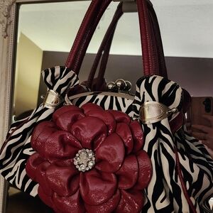 Source Unknown Red and Zebra Shoulder Bag
